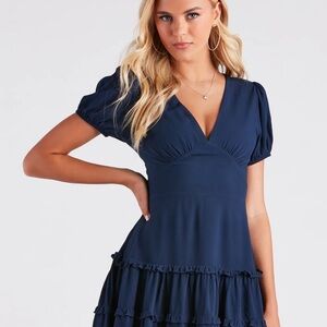 Windsor Navy Blue Crepe Ruffle Dress